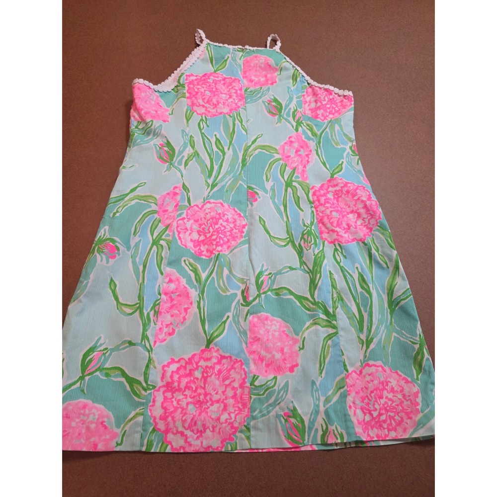 Lilly Pulitzer Girls Pink Aqua Floral Lace Halter Shift Dress Size 16 - Picture 8 of 8